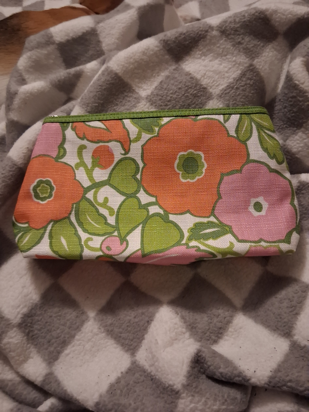 Like New Clinique Floral Cosmetic Bag in Orange, Pink & Green